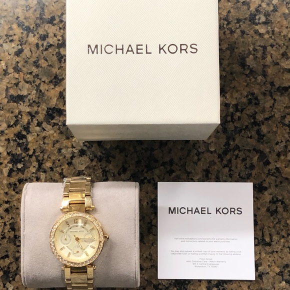 NIB Michael Kors Gold Mini Parker Crystal Watch - Picture 5 of 8